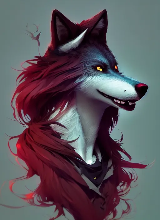 Prompt: beautiful headshot portrait of a black male anthropomorphic wolf fursona long red hair. character design by cory loftis, fenghua zhong, ryohei hase, ismail inceoglu and ruan jia. artstation, volumetric light, highly detailed, photorealistic, fantasy, rendered in octane