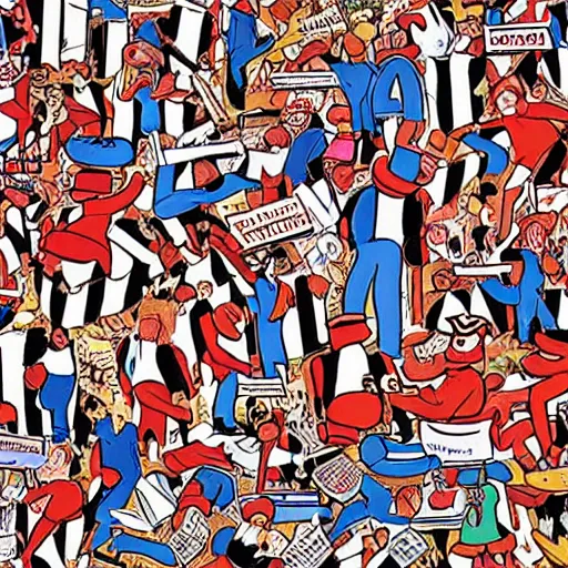 Prompt: where's waldo mural, seek and find, afterlife