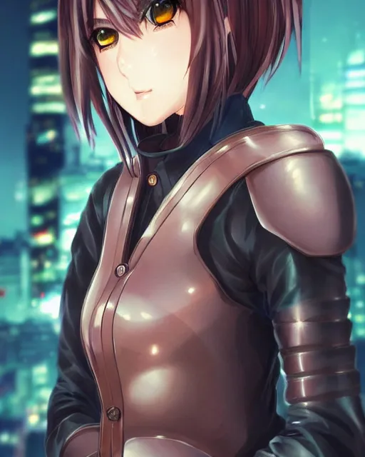 Image similar to portrait of anime girl in mechanic armor in night tokyo by makoto sinkai, perfect face, fine details