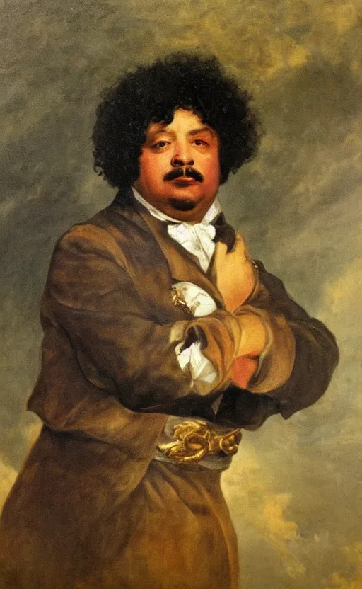 Image similar to Portrait of Alexandre Dumas, oil on canvas, highly detailed, by Delacroix, 8k