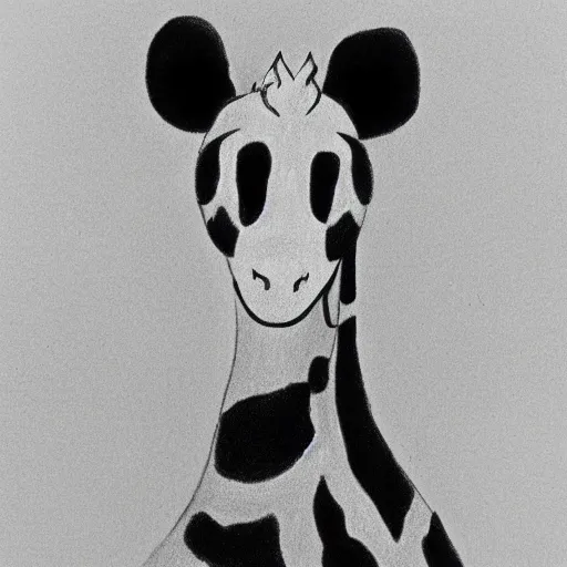 Image similar to drawing from 1 9 2 0's disney animation, white paper, black & white, panda giraffe