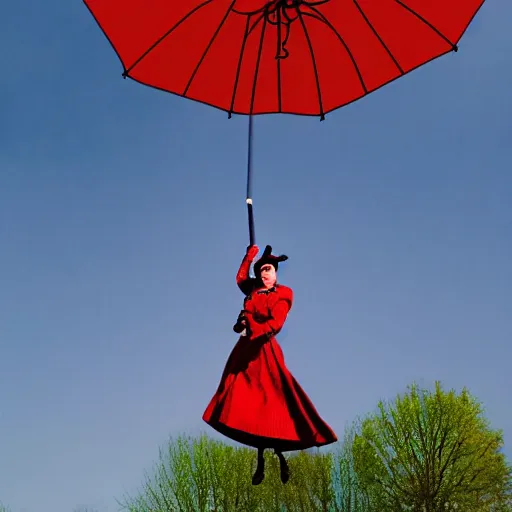 Prompt: Mary Poppins flaoting in the sky blurry photo in the style of Big foot photo