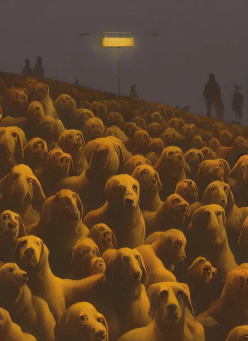 Image similar to crowd of dogs with headcones Edward Hopper and James Gilleard, Zdzislaw Beksinski highly detailed