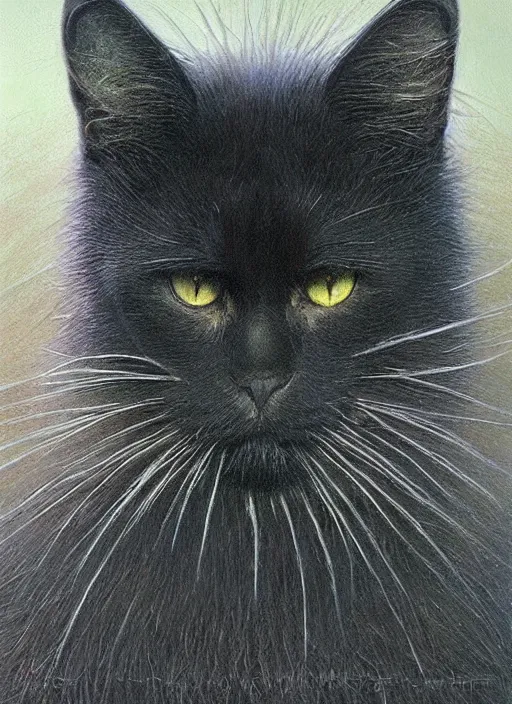 Image similar to a big black cat, no fur!!!!!! covered with feathers, by bob eggleton, magnificent, ultra detailed,