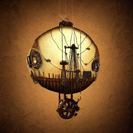 Image similar to brown airship in the sky steampunk ornaments zodiac artstation dramatic lights