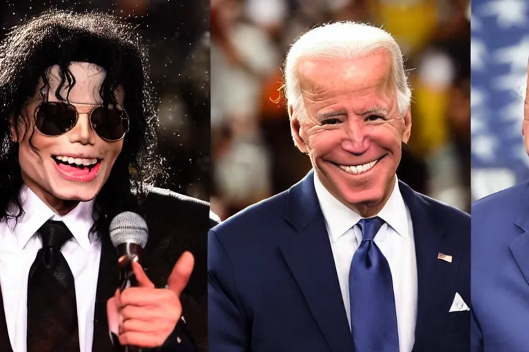 Prompt: michael jackson throws a punch at joe biden, chaotic and realistic