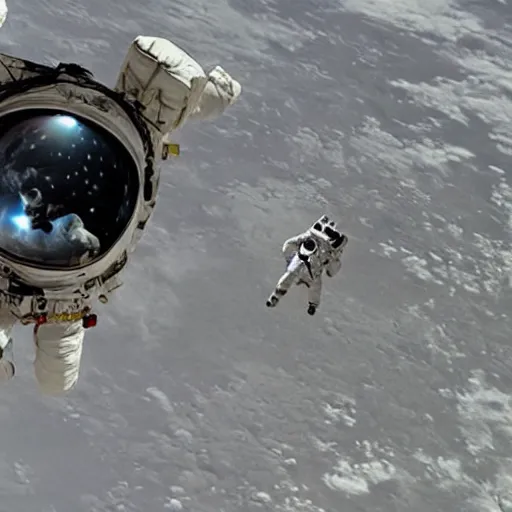 Image similar to film still of 'Reconciliation' (2012), space walk action scene