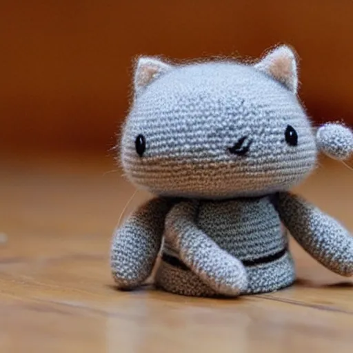 Prompt: photo of a miniature knitted kawaii cat.