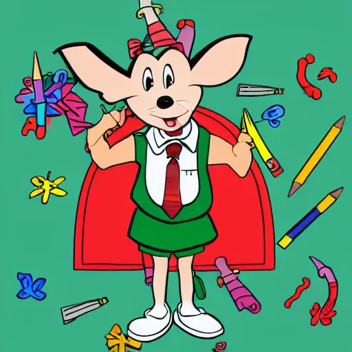 Prompt: cartoon of a rat in school uniform on his first day of school, highly detailed, colourful, disney