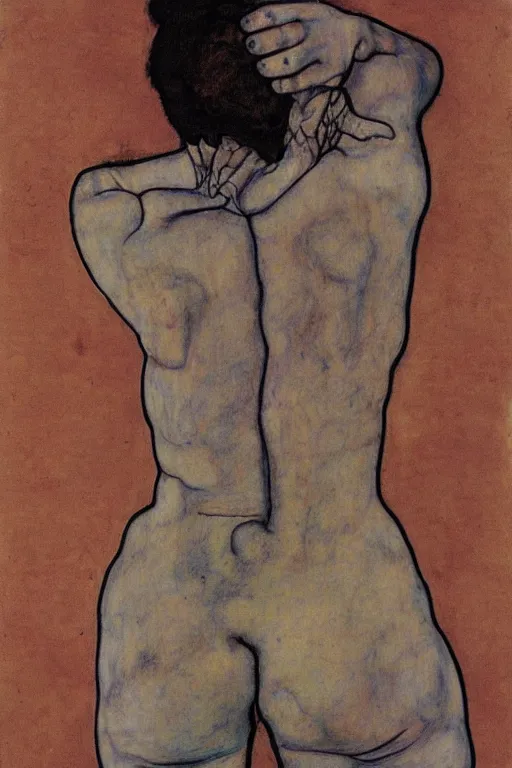 Prompt: a contemporary graphic drawing of a body turning into an loss of shame by Egon Schiele, Max Erns