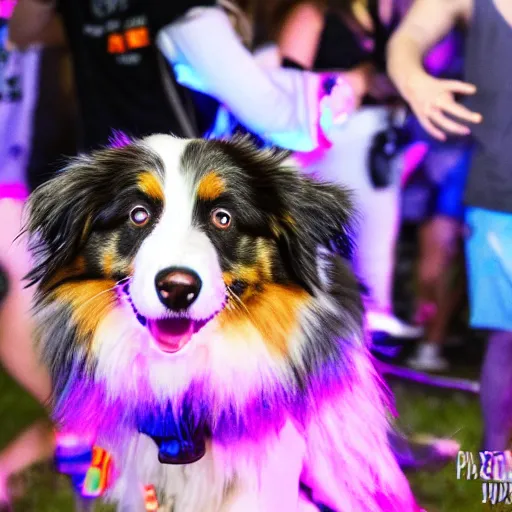 Image similar to australian shepherd at a rave party