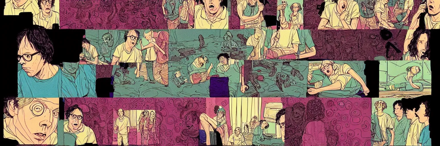 Image similar to character study of todd solondz tripping on mushrooms and becoming god | vivid colors : storyboard, dramatic and emotional, concept design, realistic. by gabriel hardman, joe alves, j. todd anderson, chris bonura. cinematic atmosphere, detailed and intricate, perfect anatomy