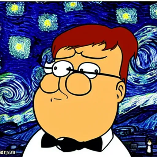 Image similar to peter griffin in starry night painting in the style of dali