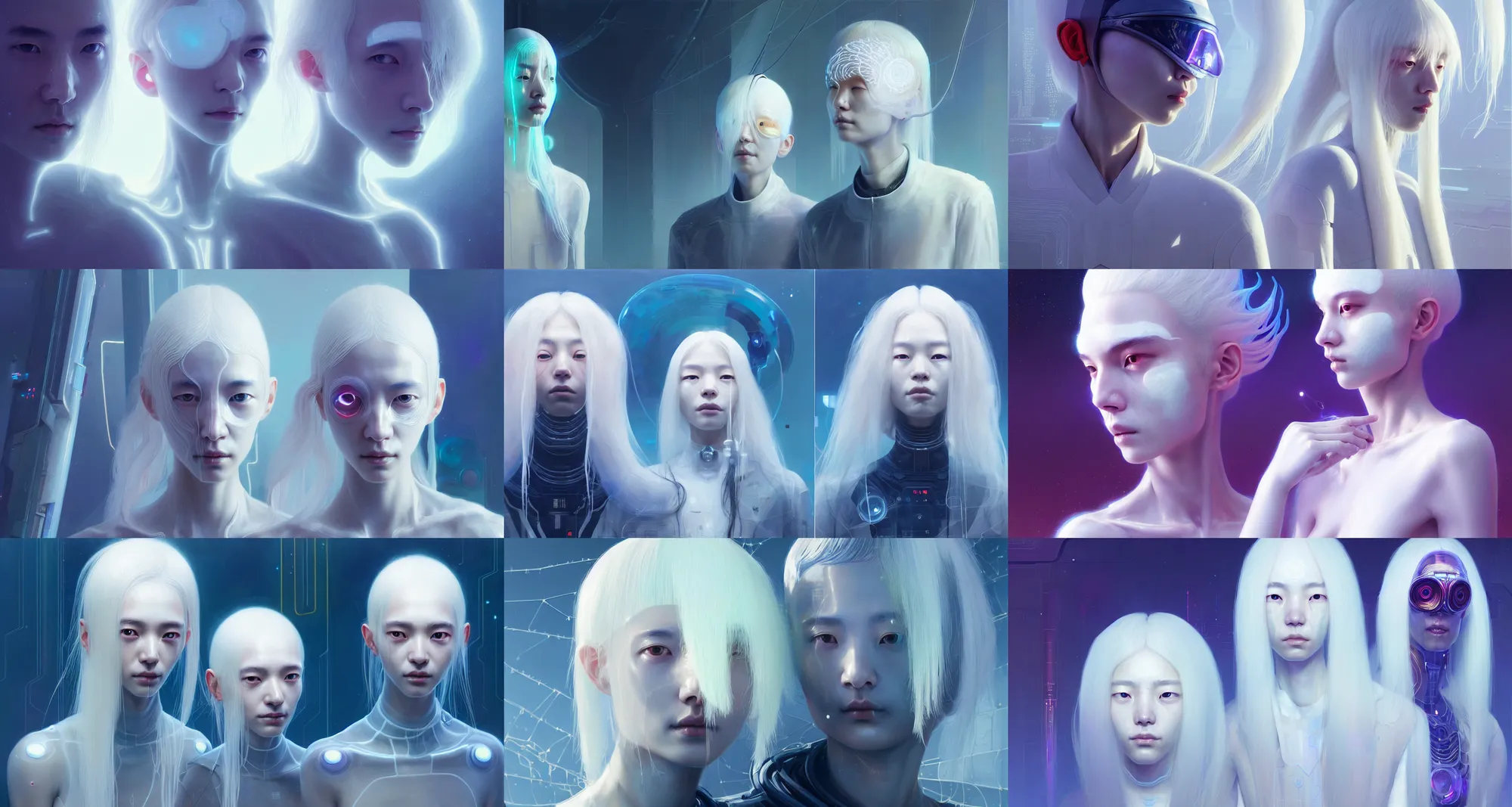 Prompt: portrait of yael shelbia and kang seul - gi, venus squid astronaut, white hair, intricate design details. cyberpunk symmetrical facial, by ruan jia and beeple. smooth gradients, deep space.