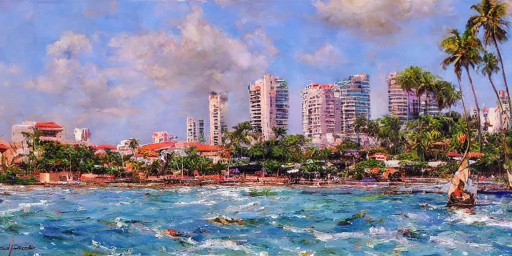 Image similar to colombo sri lanka cityscape, ocean, art by Daniel F. Gerhartz