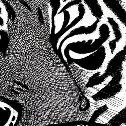 Prompt: a tiger head, junji ito,