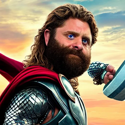 Image similar to zach galifianakis as Thor in Thor: Ragnarok