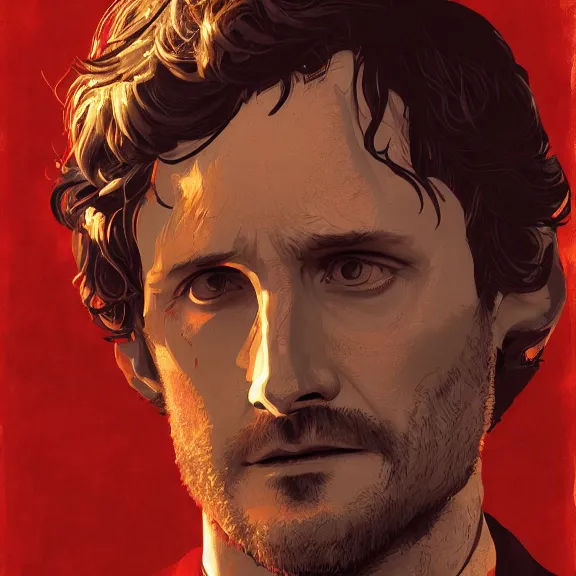 Image similar to will graham, hannibal, red, dark, golden ratio, environment, hyper detail, concept artbook