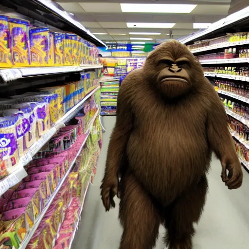 Image similar to bigfoot shopping on a supermarket