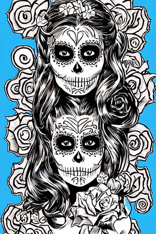 Prompt: Illustration of a sugar skull day of the dead girl, art by alan davis