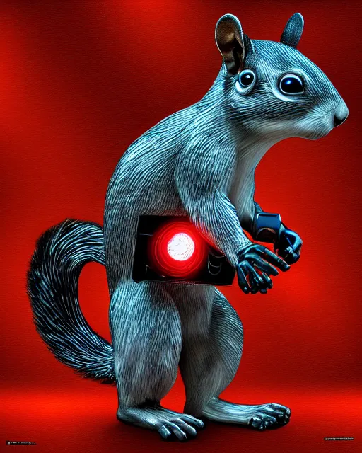 Image similar to a cybertronic squirrel terminator, leds, high detail, sharp, studio, digital art