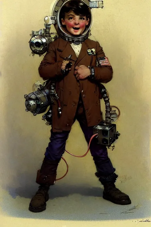 Image similar to ( ( ( ( ( 2 0 5 0 s retro future 1 0 year old boy super scientest in space pirate mechanics costume full portrait. muted colors. ) ) ) ) ) by jean baptiste monge, tom lovell!!!!!!!!!!!!!!!!!!!!!!!!!!!!!!