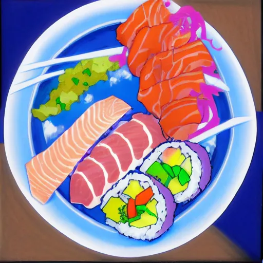 Prompt: jibril eating sushi by yu kamiya, by mashiro hiiragi