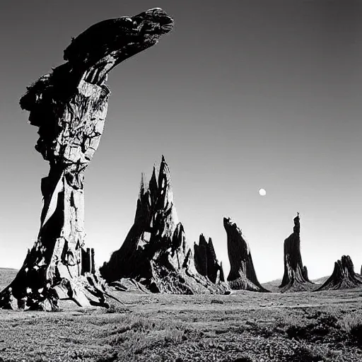 Image similar to a black and white sci - fi landscape by anselm adams