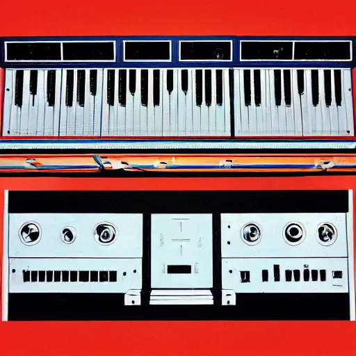 Prompt: moog modular synthesizer, album cover art by Hipgnosis