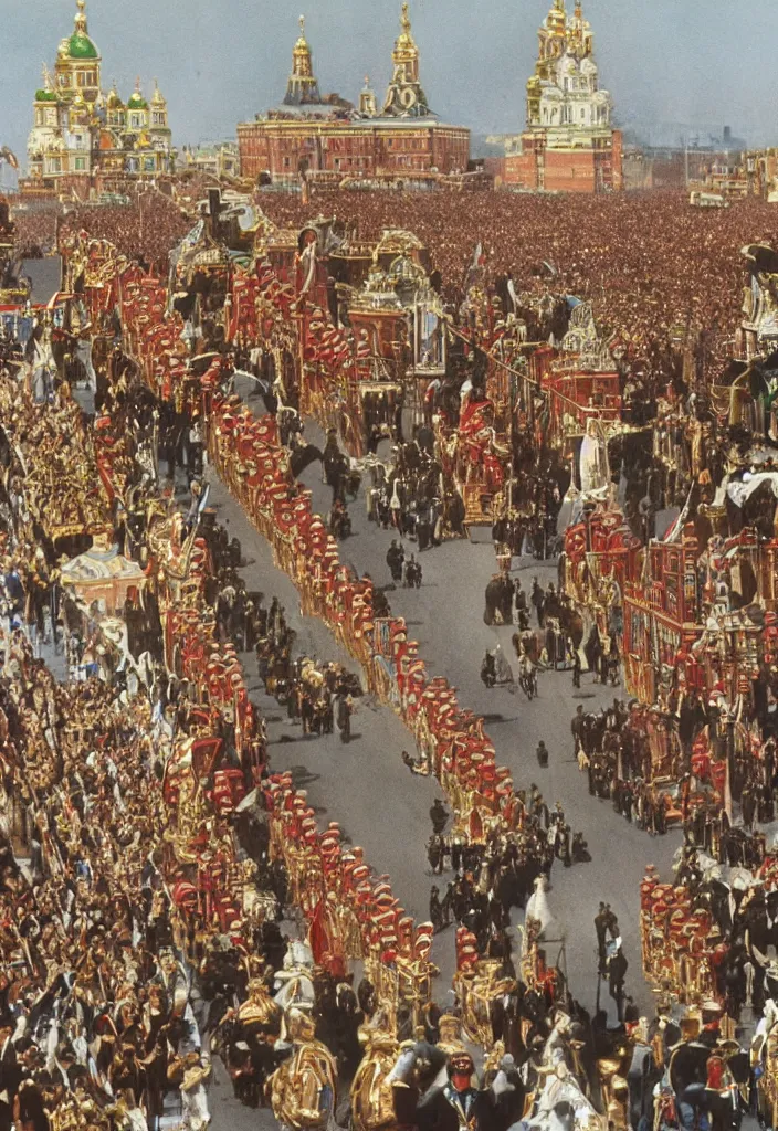 Image similar to Tzar parade in 1914 in summer, Saint Petersburg, morning, trending on Artstation