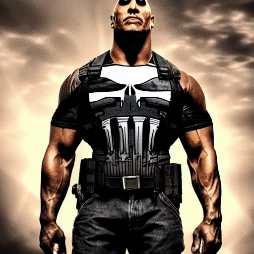 Image similar to Dwayne Johnson in the punisher digital art 4k detailed super realistic