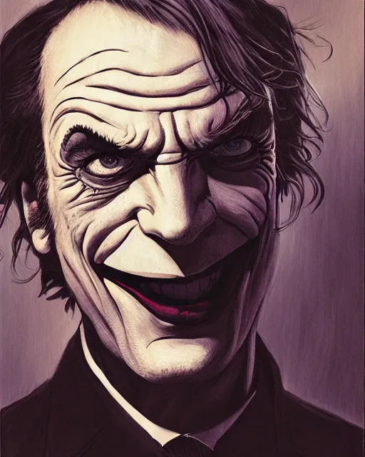 Image similar to portrait of saul goodman as the joker, concert photography, art by makoto shinkai and peter elson, bernie wrightson