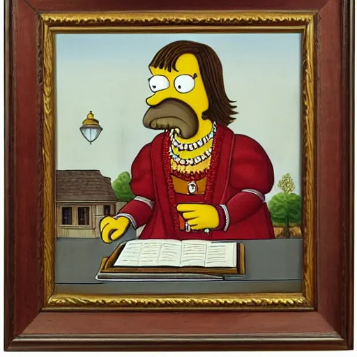 Image similar to home simpson, tudor portrait, highly detailed,