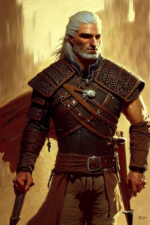 Prompt: geralt of rivia, painting by gaston bussiere, craig mullins, greg rutkowski, yoji shinkawa