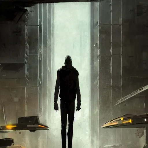 Prompt: concept art by greg rutkowski, a very tall, and slender man with messy blond hair, wearing a black sweater, sitting in the spaceship command bridge, brutalist futuristic interior, dark lighting atmosphere, detailed portraits, nostalgic atmosphere, scifi, digital painting, artstation, concept art, smooth, sharp foccus ilustration, artstation hq