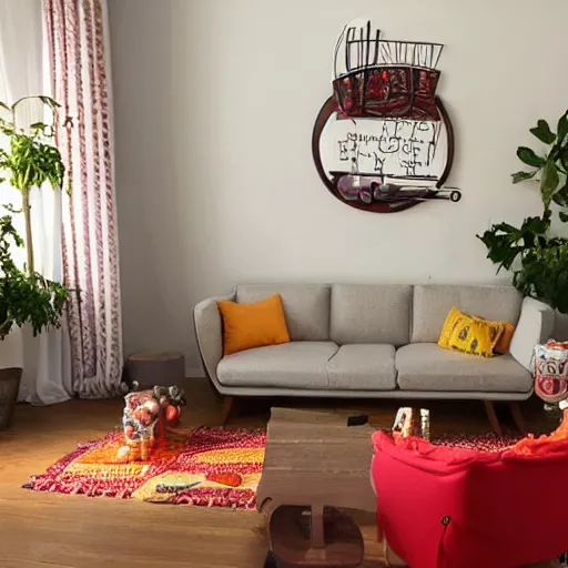 Image similar to spaghetti and meatballs shaped into a living room set