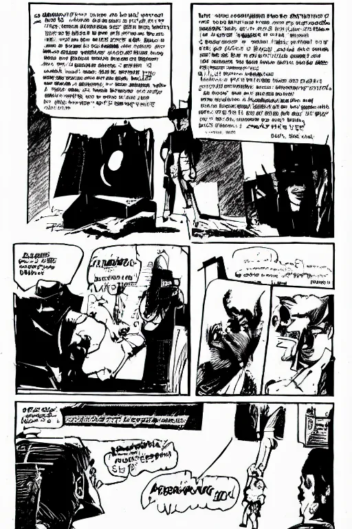 Image similar to microsoft co - founder bill gates presenting the xbox at ces, a page from cyberpunk 2 0 2 0, style of paolo parente, style of mike jackson, adam smasher, johnny silverhand, 1 9 9 0 s comic book style, white background, ink drawing, black and white