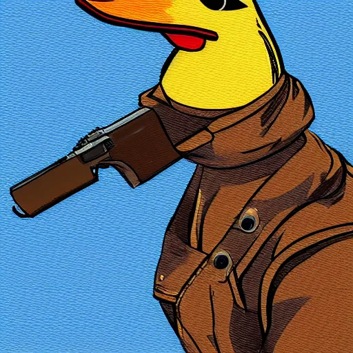 Image similar to An anthropomorphic duck, GTA artwork midshot