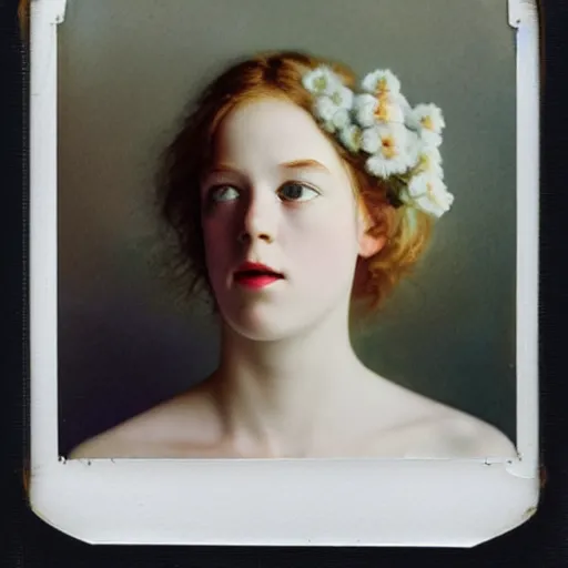 Image similar to close up of a girl morphing into flowers, watercolor vintage polaroid by gottfried helnwein, by hammershøi, art noveau, highly detailed, lights by edward hopper, liminal, eerie, bright pastel colors