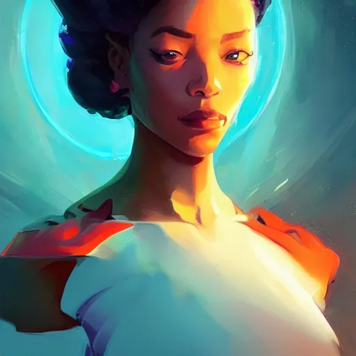 Image similar to portrait beautiful!! futuristic woman sci-fi afrofuturism art, behance hd artstation by Jesper Ejsing, by RHADS, Makoto Shinkai and Lois van baarle, ilya kuvshinov, ross tran