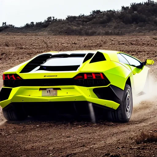 Prompt: lamborghini Countache rallycar sliding through a dirt road at high speed