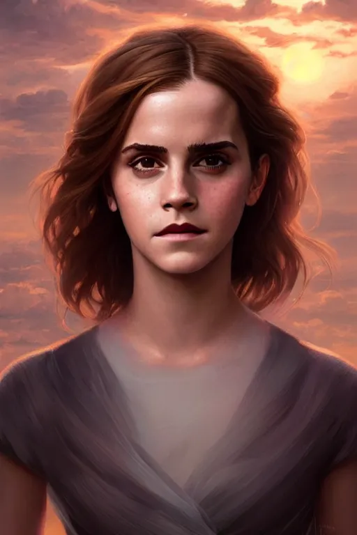 Image similar to emma watson goddess of the summer twilight, highly detailed, digital painting, artstation, concept art, smooth, sharp focus, illustration, unreal engine 5, 8 k, art by artgerm and greg rutkowski and edgar maxence