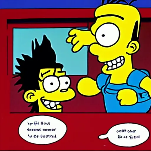 Prompt: gaston lagaffe integrated in the messenger interface, laughing with bart simpson, comics, realistic