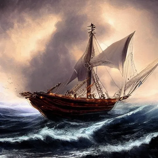 Image similar to the black pearl sailing through a thunderstorm, artstation hall of fame gallery, editors choice, #1 digital painting of all time, most beautiful image ever created, emotionally evocative, greatest art ever made, lifetime achievement magnum opus masterpiece, the most amazing breathtaking image with the deepest message ever painted, a thing of beauty beyond imagination or words
