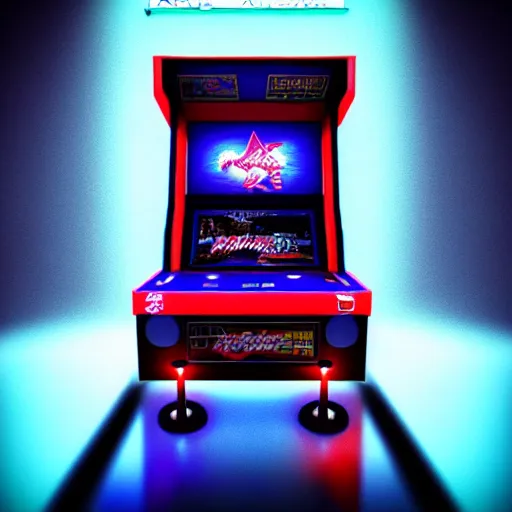 Image similar to 1990s arcade machine, octane render, unreal engine, digital art, Artstation, Trending on Artstation, cgsociety, Pinterest, 8k , close up to the screen, godrays, volumetric, reflections, cinematic, epic, accurate, coherent,