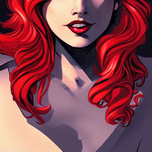 Image similar to a beautiful comic book illustration of a woman with red hair, dc comics, marvel comics, featured on artstation