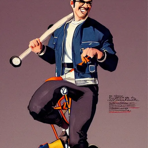 Image similar to Chris Evans riding a unicycle and looking very happy by leyendecker