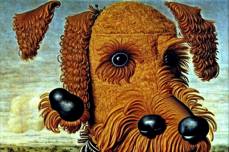 Image similar to portrait of airedale terrier. painting by giuseppe arcimboldo