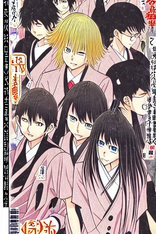 Image similar to a cover of modern japanese manga, high detail, anime cover, illustrated