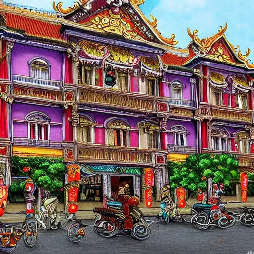 Image similar to ho chi minh city bui vien street, rococo art style, animals and birds, highly detailed